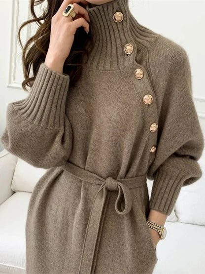 Elegante Comfortabele Dames Sweater Jurk Met Ceintuur