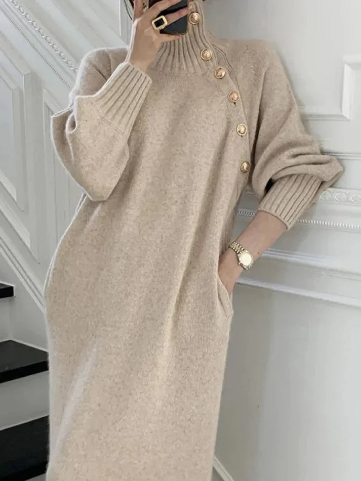 Elegante Comfortabele Dames Sweater Jurk Met Ceintuur