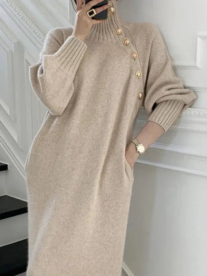 Elegante Comfortabele Dames Sweater Jurk Met Ceintuur