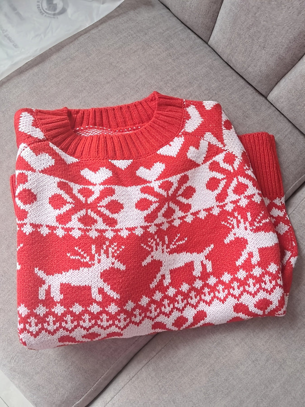 Gebreide Dames Kerst Sweater met Rendiermotief en Ribboorden