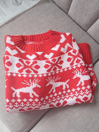 Gebreide Dames Kerst Sweater met Rendiermotief en Ribboorden