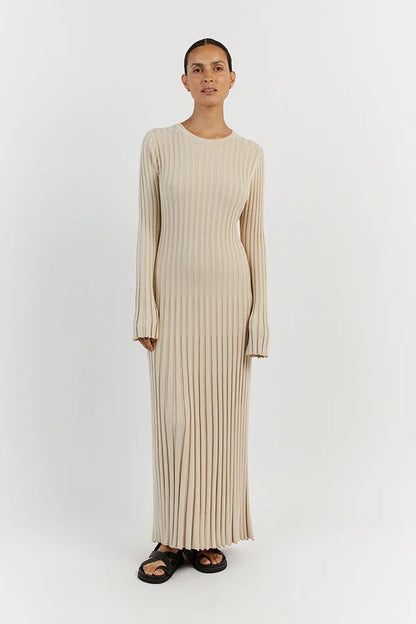 Camelia | Gebreide Maxi Jurk met Lange Mouwen