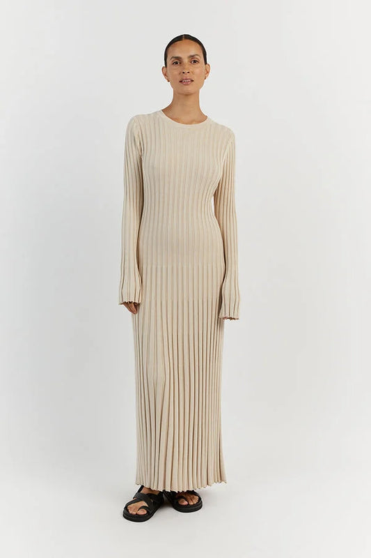 Camelia | Gebreide Maxi Jurk met Lange Mouwen