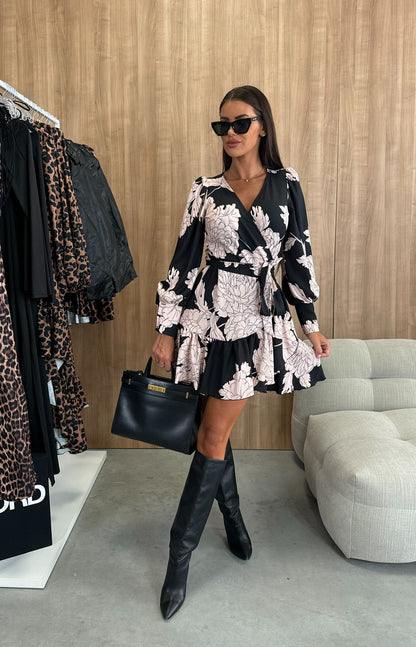 Party Mini Dress With Wrap Design And Long Sleeves