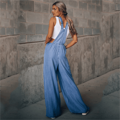 Combinaison en Denim Tendance pour Femmes avec Pantalons Amples et Bretelles