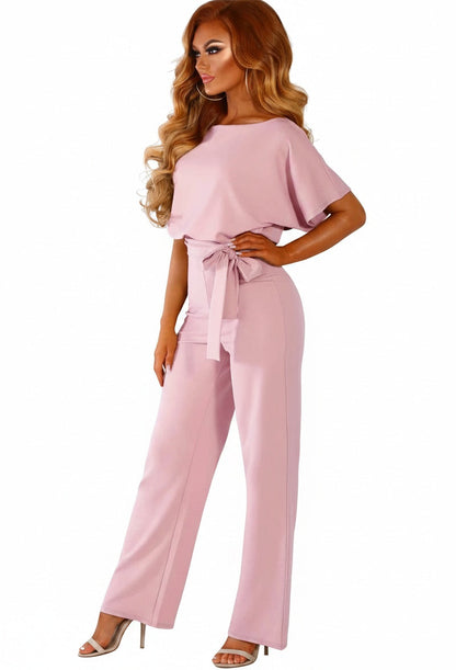 Dames Jumpsuit Korte Mouw met Boothals en Strikceintuur