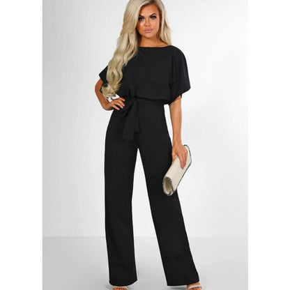 Dames Jumpsuit Korte Mouw met Boothals en Strikceintuur