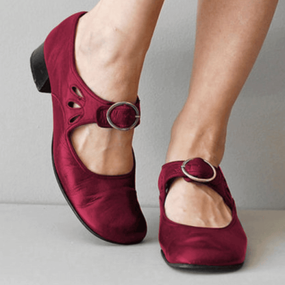 Dames Mary Jane Schoenen met Enkelbandje, Gesp en Blokhak Rood