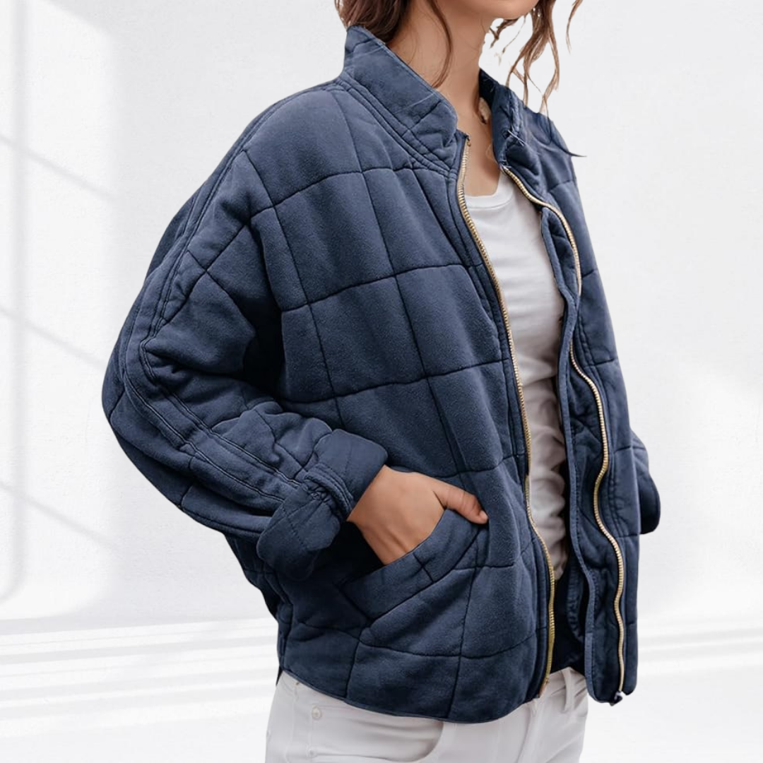 Oversized Gewatteerde Dames Bomberjack met Staande Kraag en Ritssluiting