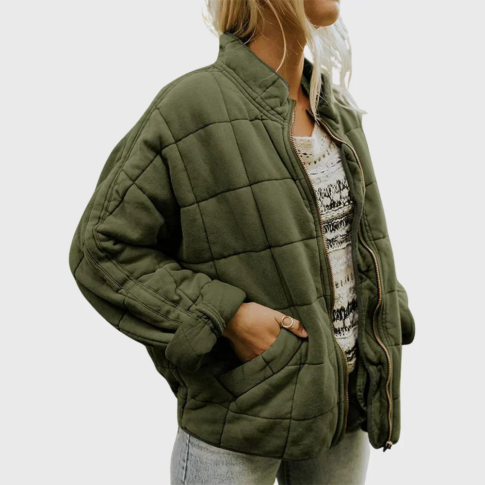 Oversized Gewatteerde Dames Bomberjack met Staande Kraag en Ritssluiting