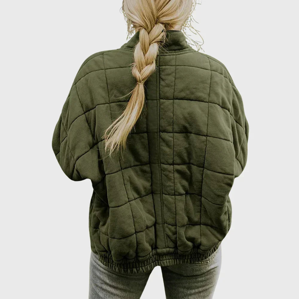 Oversized Gewatteerde Dames Bomberjack met Staande Kraag en Ritssluiting