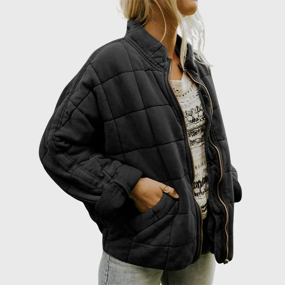 Oversized Gewatteerde Dames Bomberjack met Staande Kraag en Ritssluiting