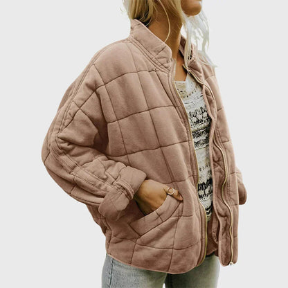 Oversized Gewatteerde Dames Bomberjack met Staande Kraag en Ritssluiting