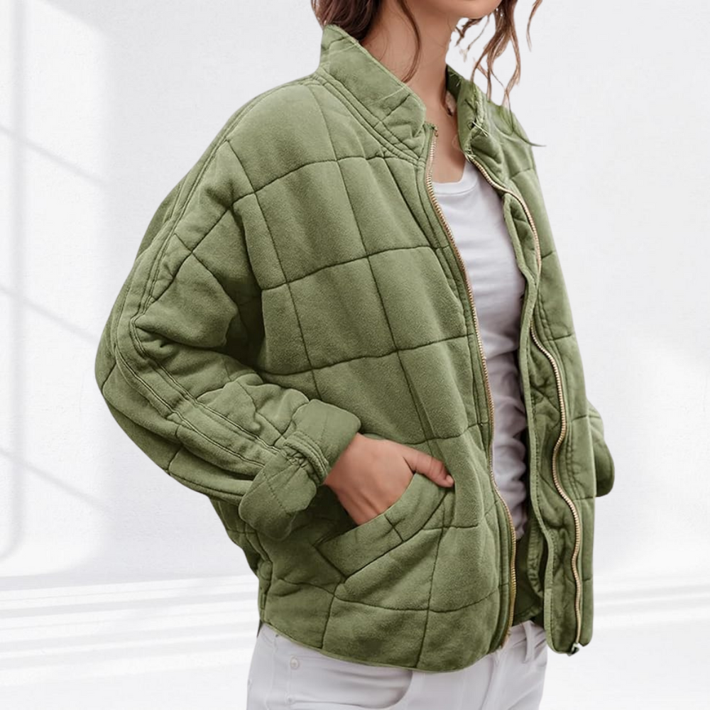 Oversized Gewatteerde Dames Bomberjack met Staande Kraag en Ritssluiting