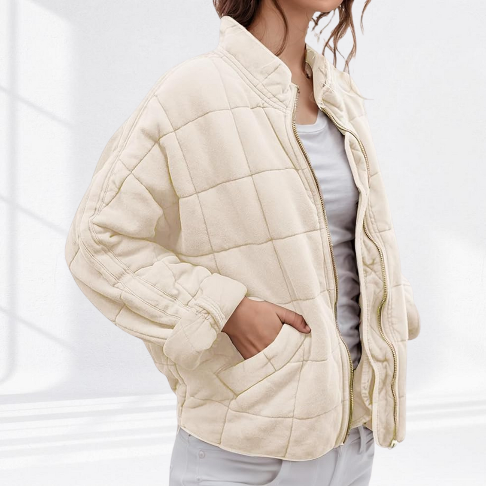 Oversized Gewatteerde Dames Bomberjack met Staande Kraag en Ritssluiting