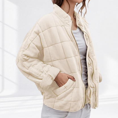 Oversized Gewatteerde Dames Bomberjack met Staande Kraag en Ritssluiting