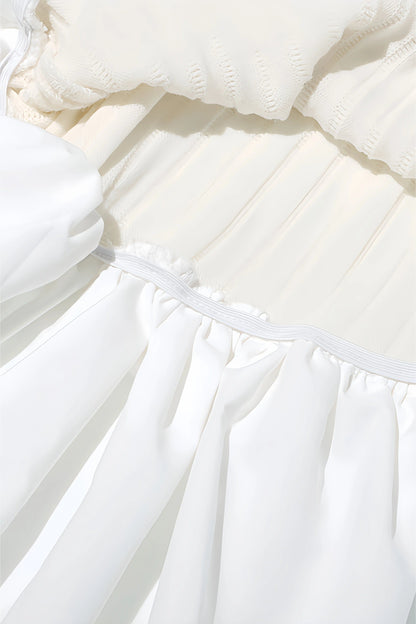 Clara Dames Elegante Geplooide Witte Jurk - Mini