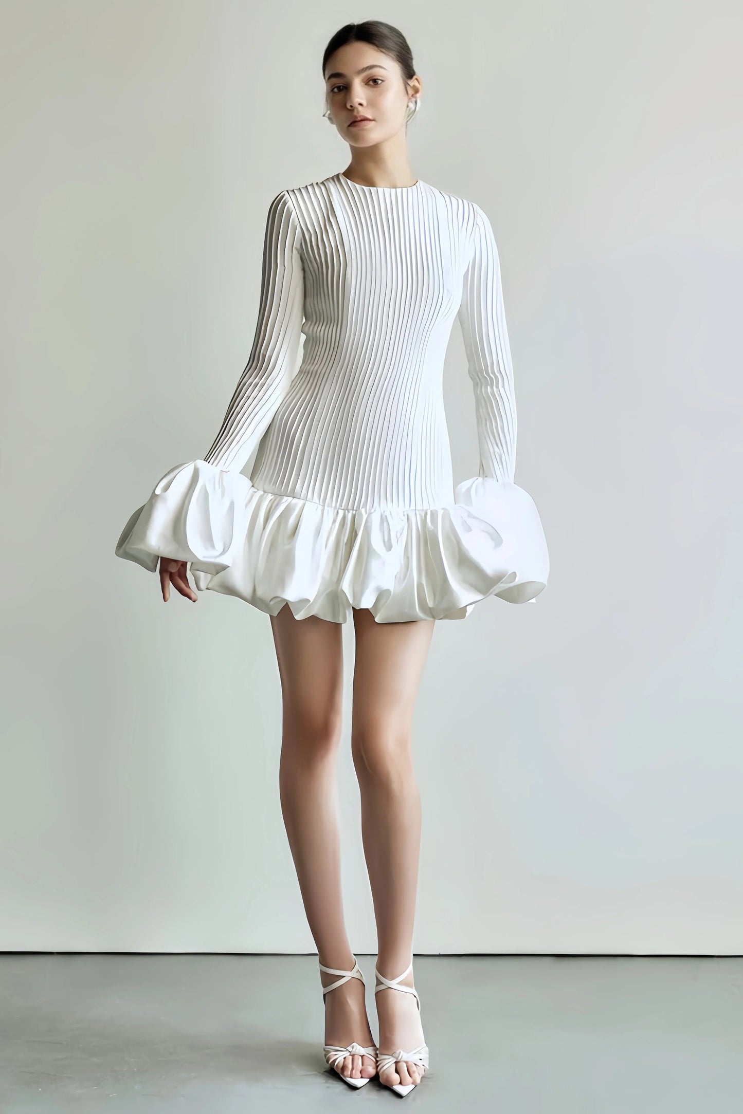 Clara Dames Elegante Geplooide Witte Jurk - Mini