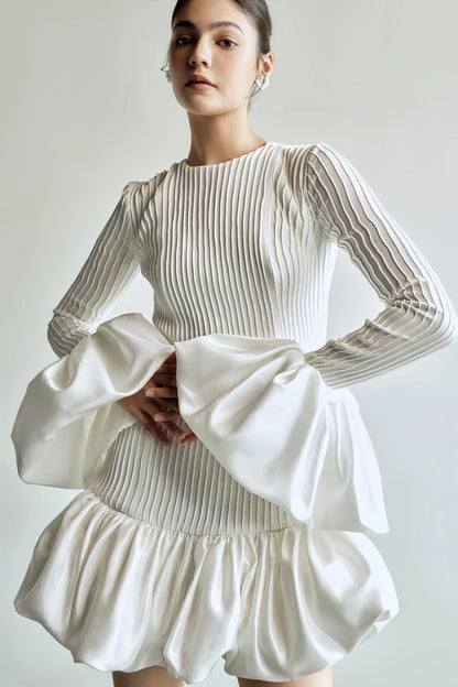 Clara Dames Elegante Geplooide Witte Jurk - Mini