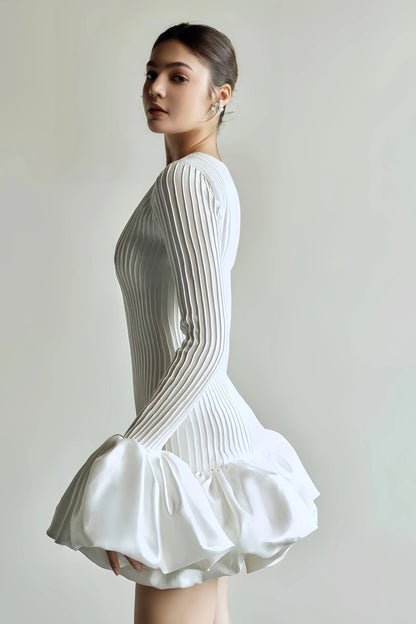 Clara Dames Elegante Geplooide Witte Jurk - Mini