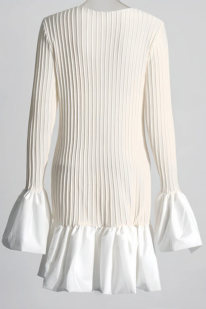 Clara Dames Elegante Geplooide Witte Jurk - Mini