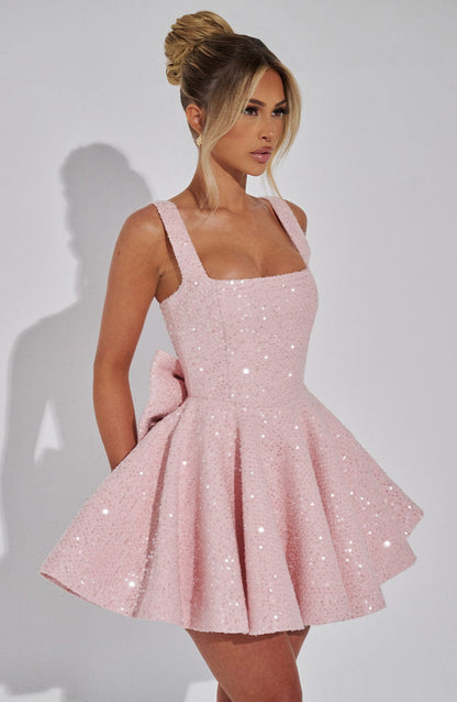 Party Dress With Sequins And Large Bow Mini Dress For Women