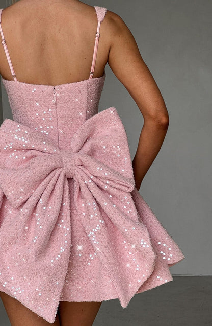 Party Dress With Sequins And Large Bow Mini Dress For Women