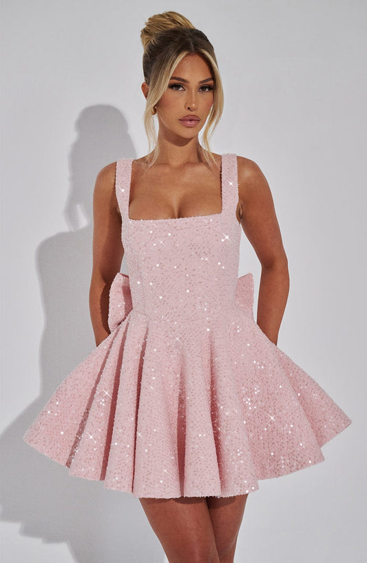 Feestjurk Met Pailletten En Grote Strik Mini Jurk Voor Dames