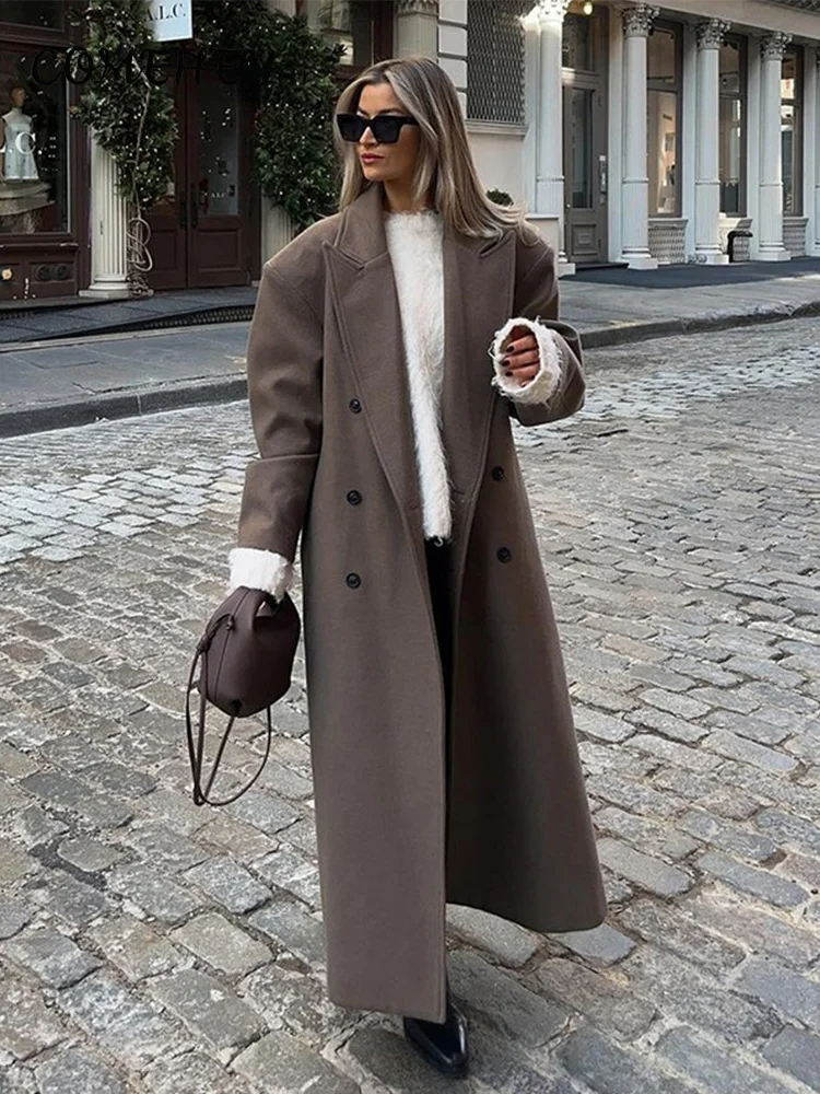 Elegante Oversized Dames Wollen Jas met Dubbele Knopen
