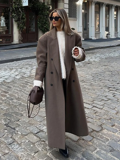 Elegante Oversized Dames Wollen Jas met Dubbele Knopen