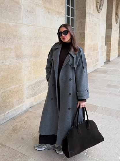 Elegante Oversized Dames Wollen Jas met Dubbele Knopen