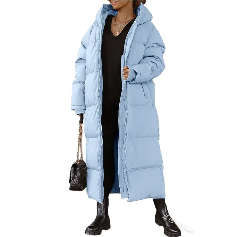 Gewatteerde Maxi Puffer Jas met Capuchon en Ritszakken voor Dames