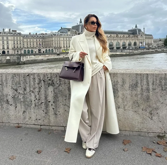 Wit Oversized Dames Lange Mantel Jas met Reverskraag
