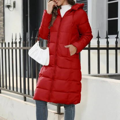 Lange Warme Dames Puffer Jas met Capuchon en Rits