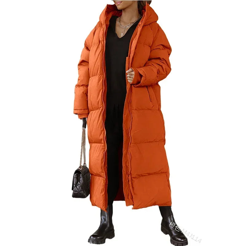Gewatteerde Maxi Puffer Jas met Capuchon en Ritszakken voor Dames
