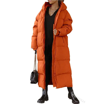 Gewatteerde Maxi Puffer Jas met Capuchon en Ritszakken voor Dames