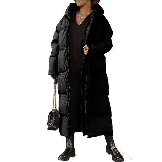 Gewatteerde Maxi Puffer Jas met Capuchon en Ritszakken voor Dames
