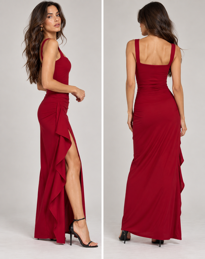 Elegante verfijnde dames avond jurk met split