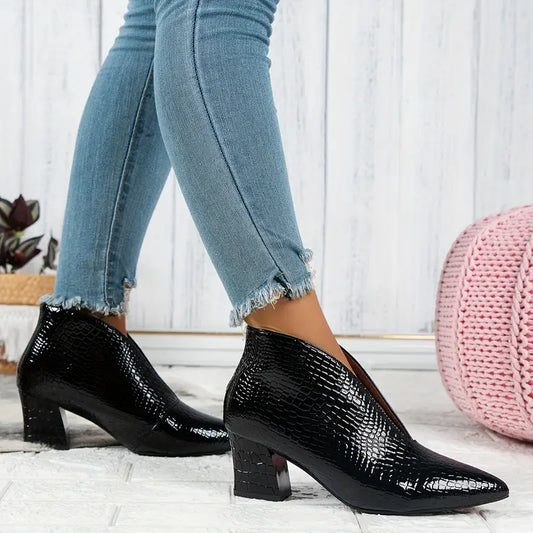 Sietske | Glanzende Croco Print Enkellaarsjes