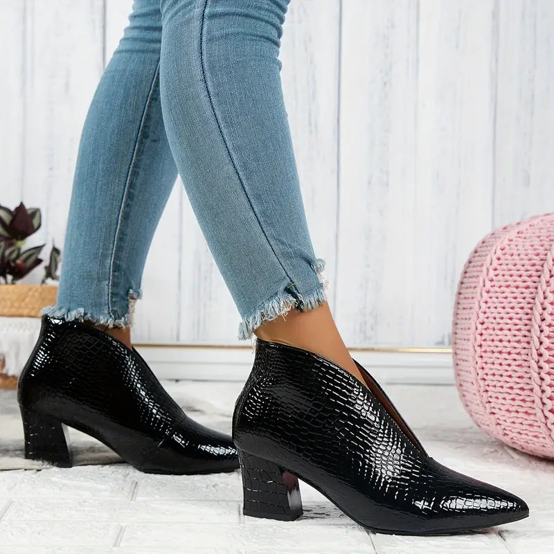 Sietske | Glanzende Croco Print Enkellaarsjes