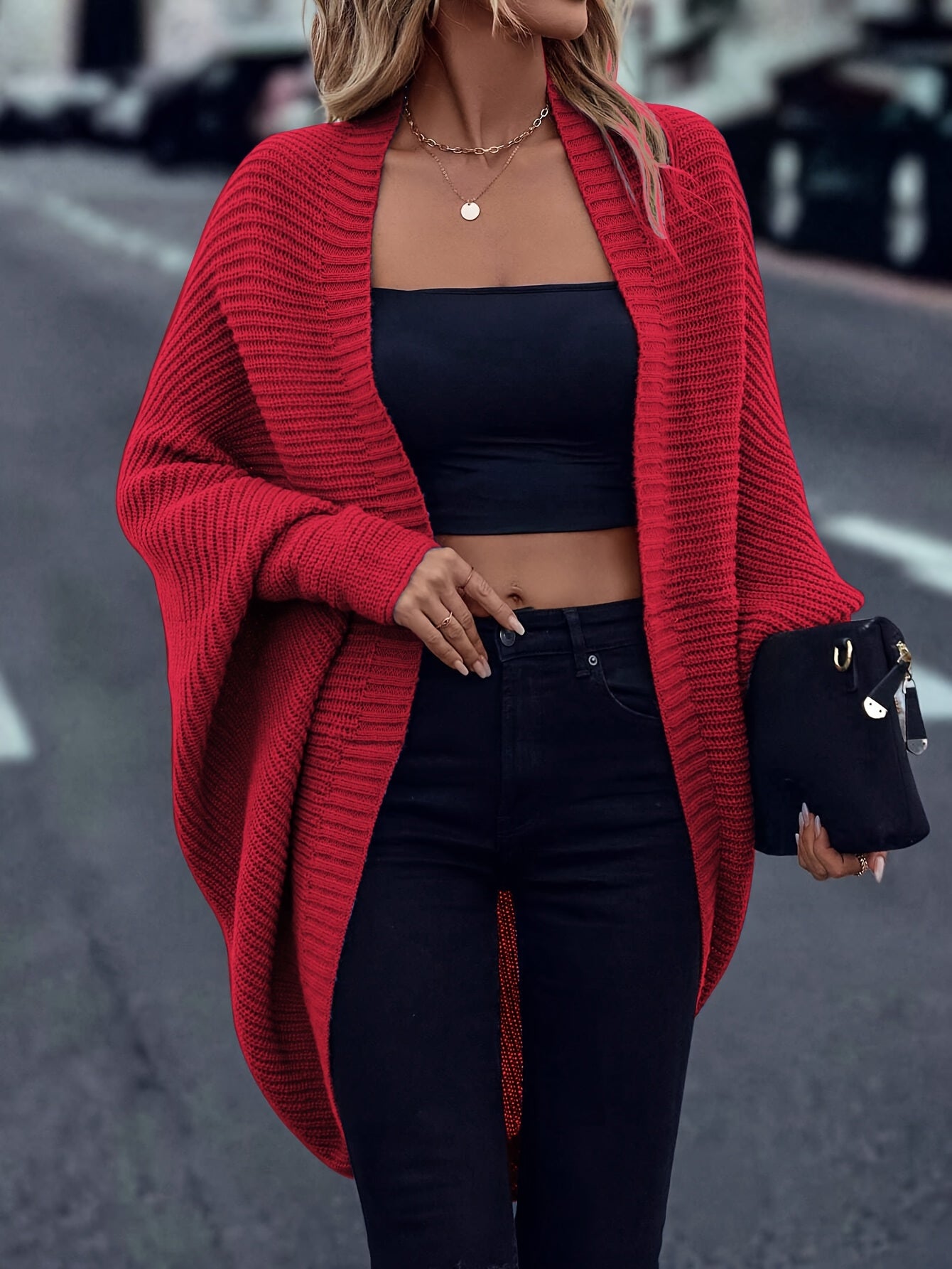 Warm Lang Gebreid Dames Vest Met Losse Pasvorm