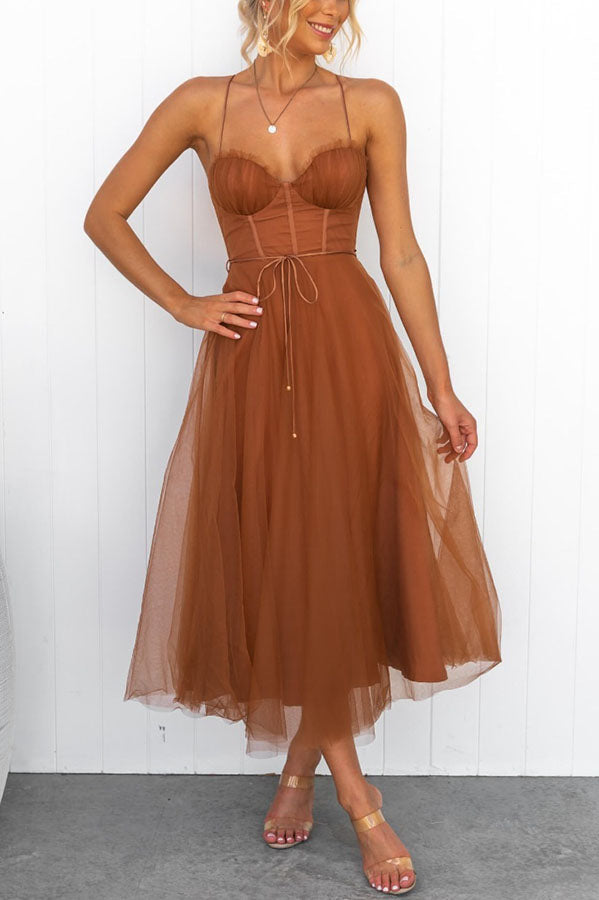 Moxi| Tulle Corset Dress with Spaghetti Straps