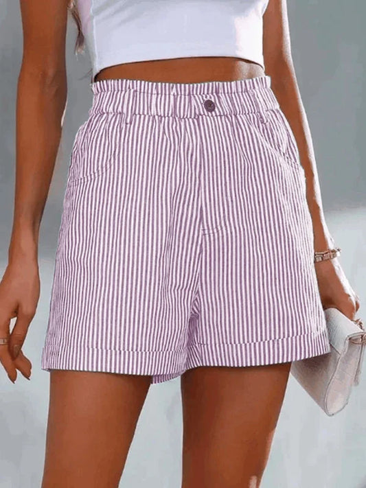 Janeta | Gestreepte High-Waist Short met Paperbag Taille