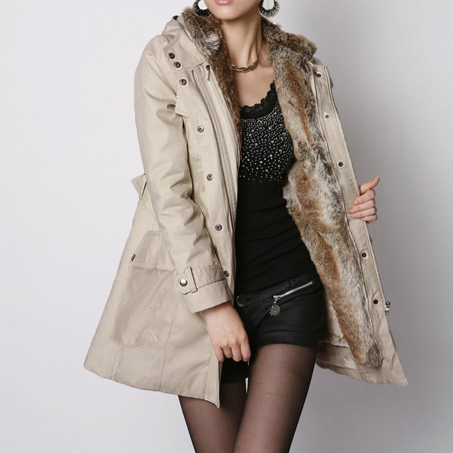 Warme gevoerde dames parka met ceintuur en chique details
