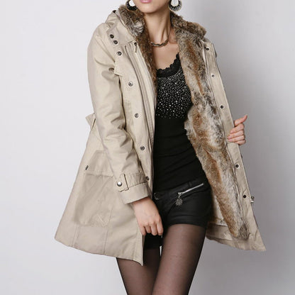 Warme gevoerde dames parka met ceintuur en chique details