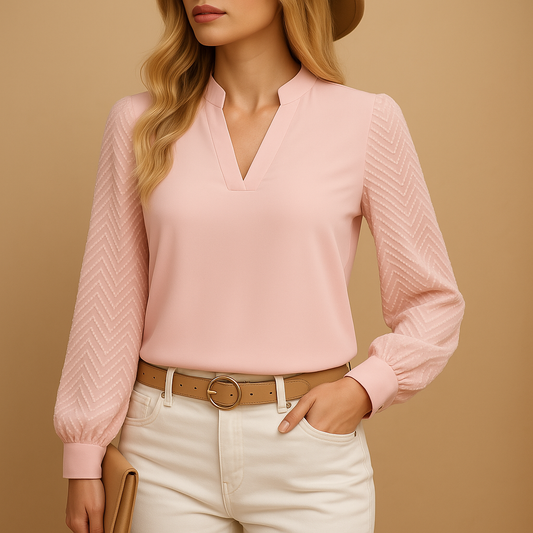 Elegante Dames Blouse met V-hals en Lange Mouwen
