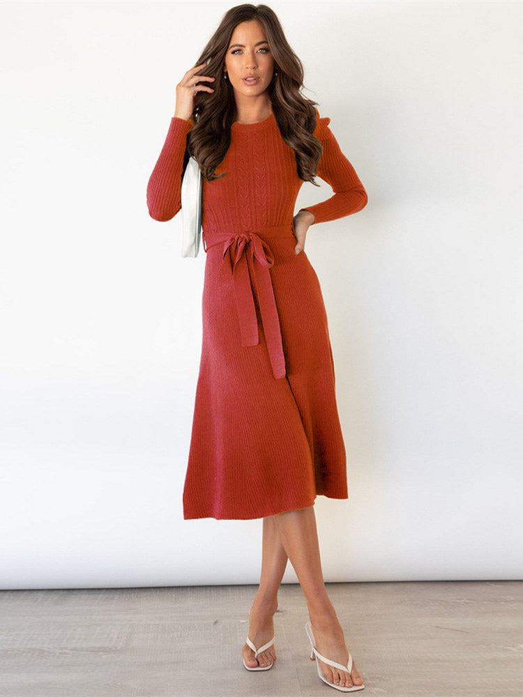 Lyne | Gebreide Midi Jurk met Taillelint
