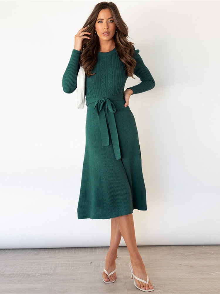 Lyne | Gebreide Midi Jurk met Taillelint