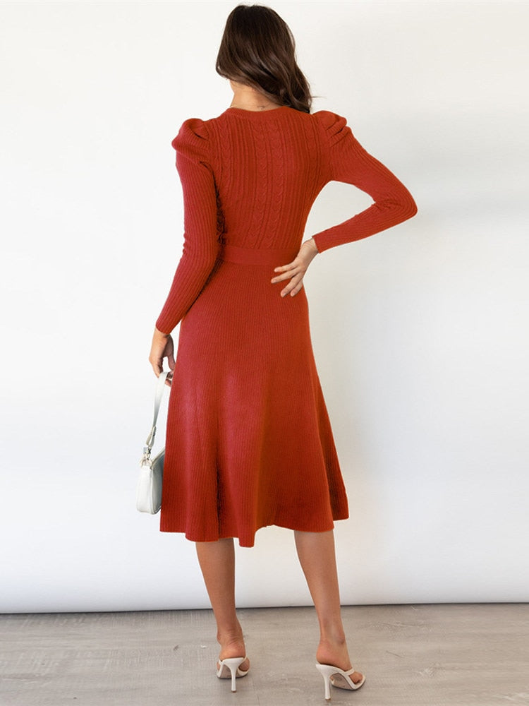 Lyne | Gebreide Midi Jurk met Taillelint