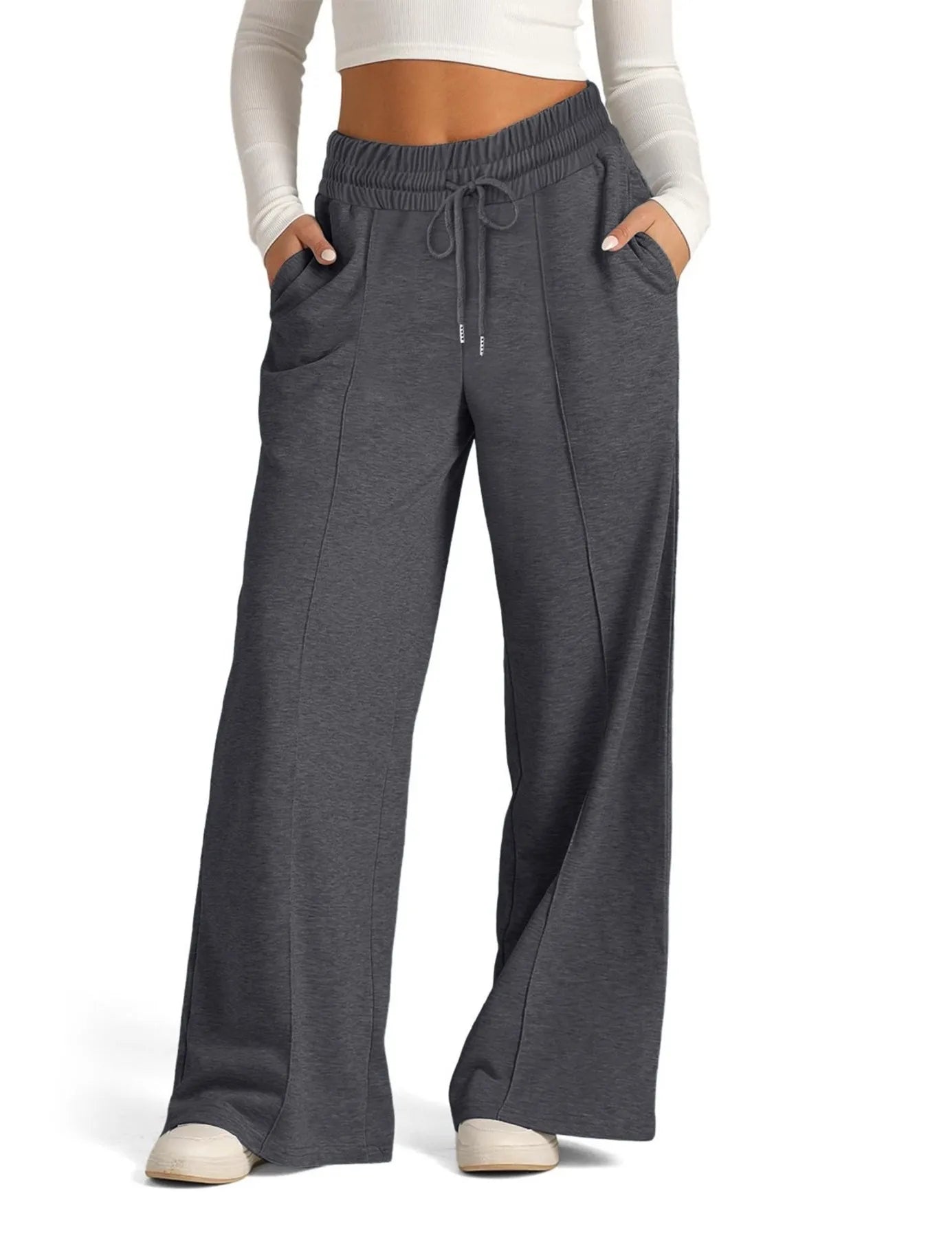 Grijze Dames Jogging Broek Met Elastische Taille en Wijde Pijpen